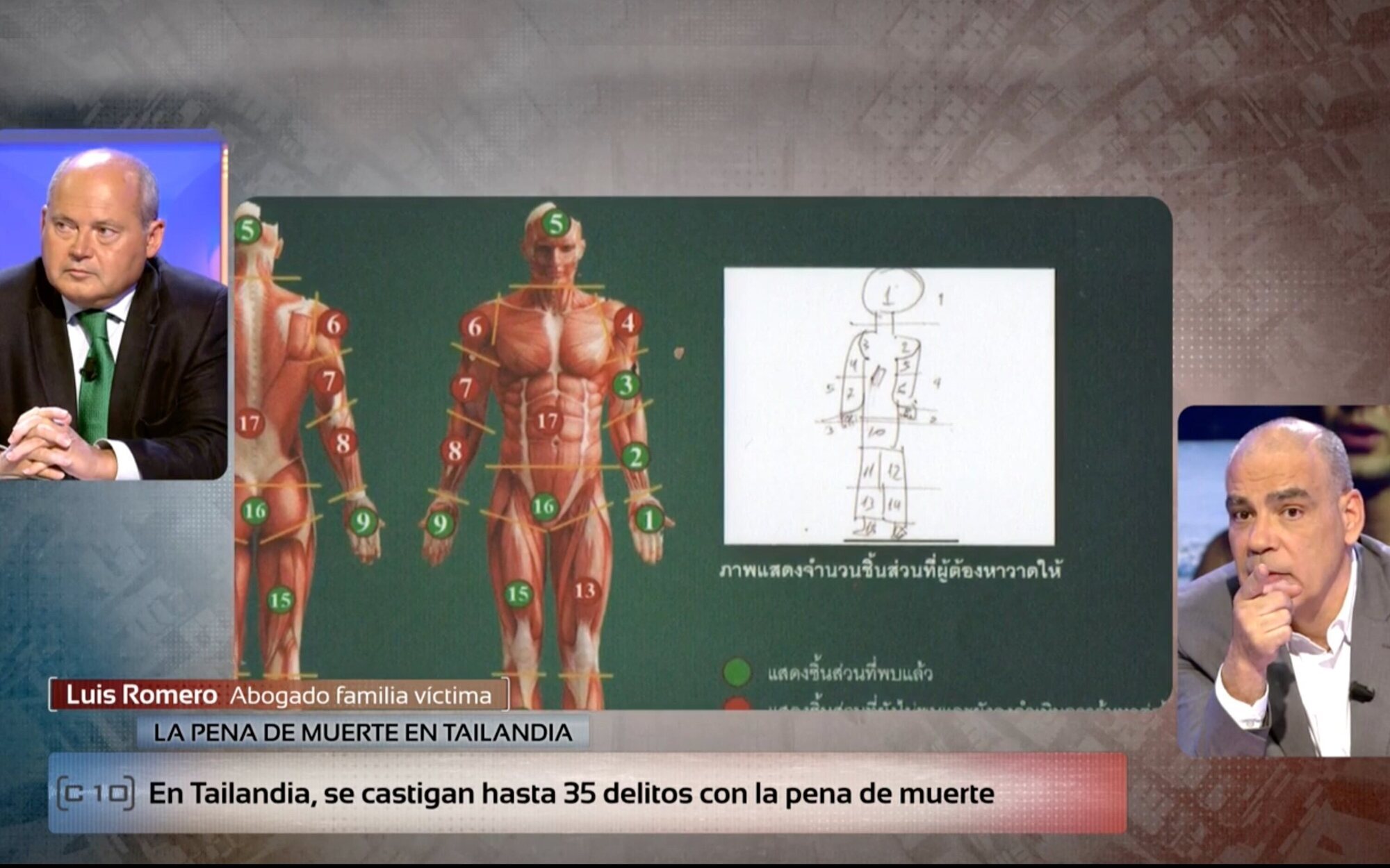 El dibujo que ha hecho Daniel Sancho para explicar por dónde troceó el cuerpo de Edwin Arrieta