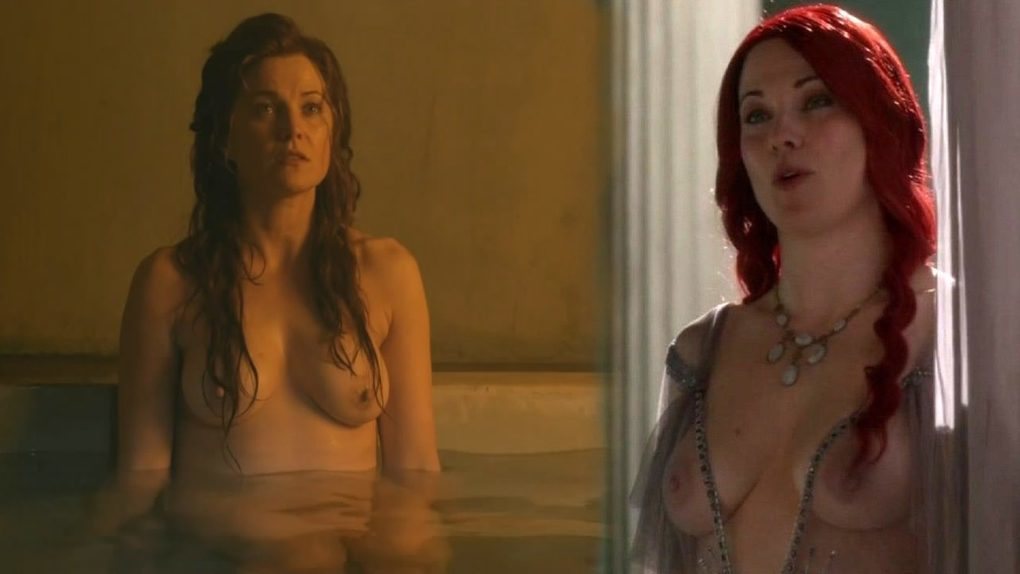 Lucy Lawless, desnuda, enseña las tetas en 'Spartacus' .