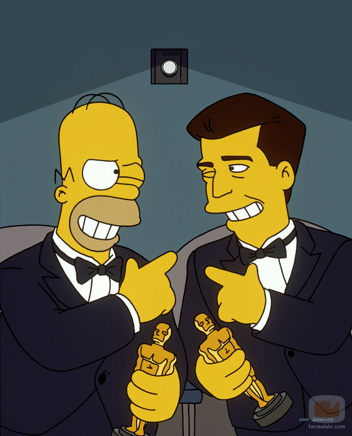 Homer y Mel Gibson con un Oscar