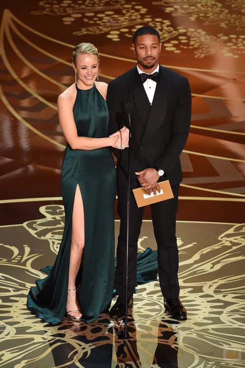 Rachel McAdams y Michael B. Jordan en la gala de los Premios Oscar 2016