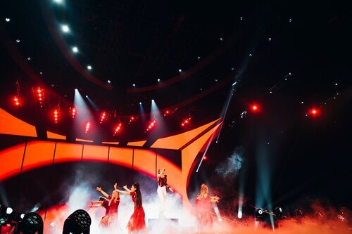 Puesta en escena de Blanca Paloma en el primer ensayo de Eurovisión 2023