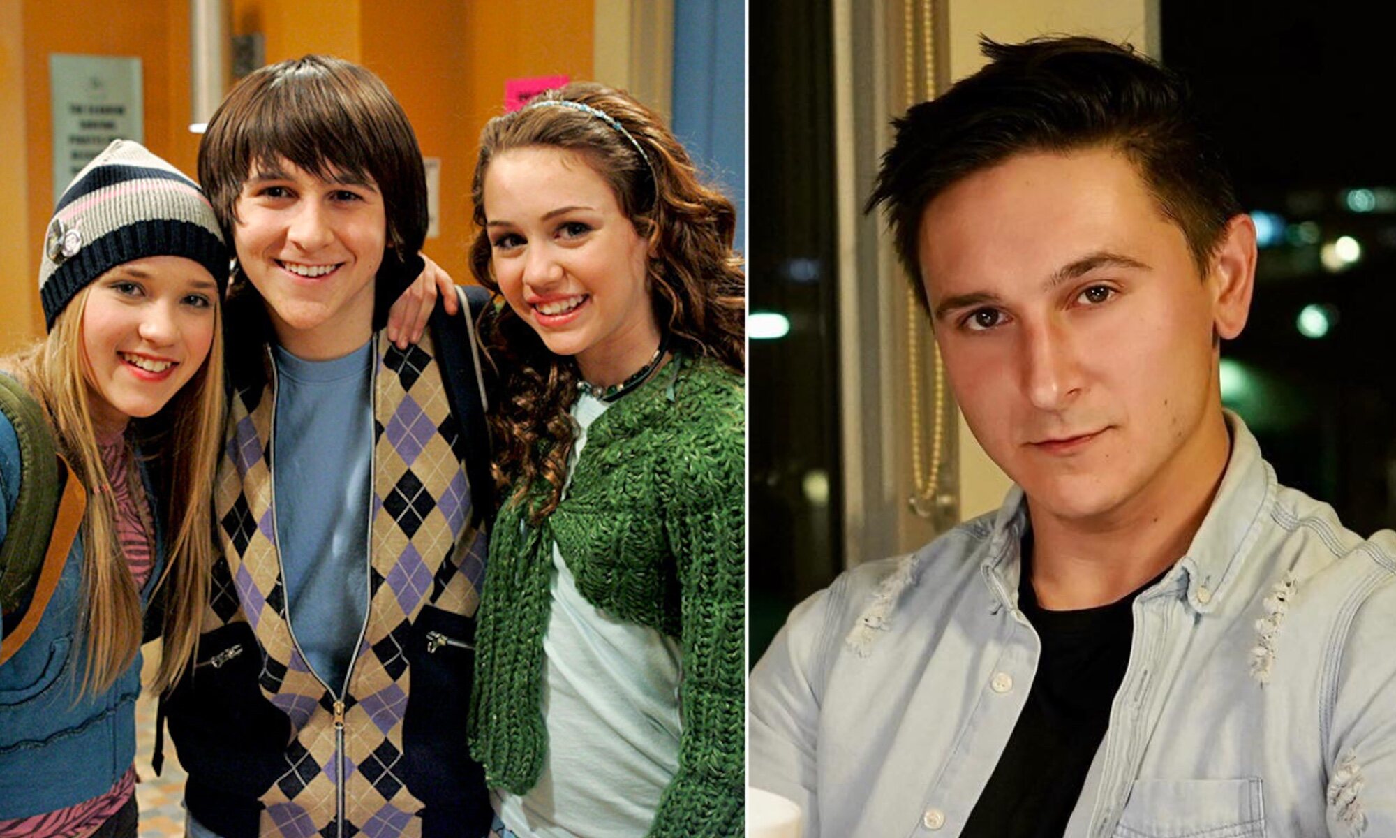 Mitchel Musso, con sus compañeras de 'Hannah Montana' y en la actualidad