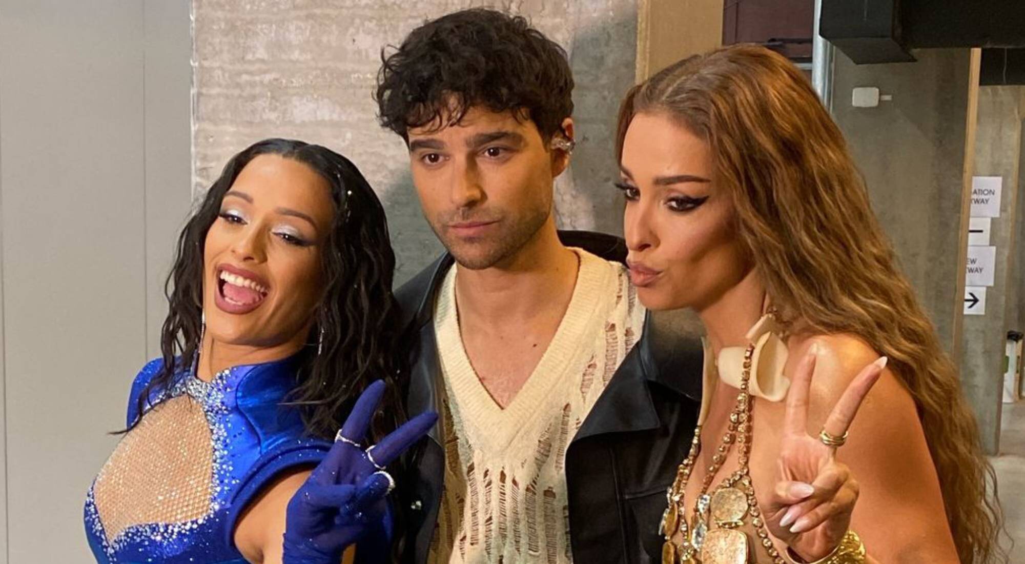 Chanel, Eric Saade y Eleni Foureira antes de su actuación en Eurovisión 2024