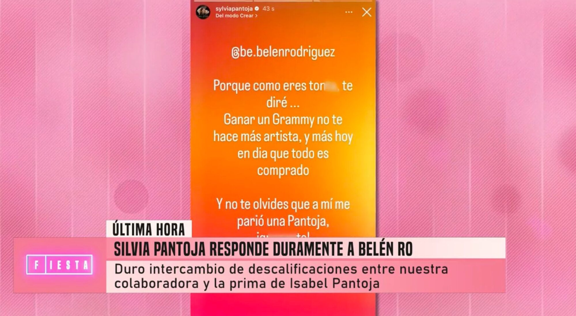 'Fiesta' censura el mensaje de Sylvia Pantoja a Belén Rodríguez