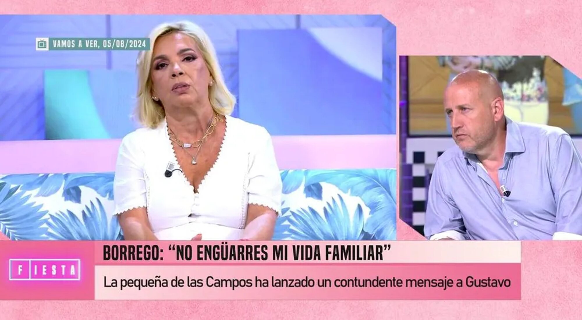 Gustavo Guillermo reacciona en 'Fiesta' a las declaraciones de Carmen Borrego en 'Vamos a ver'