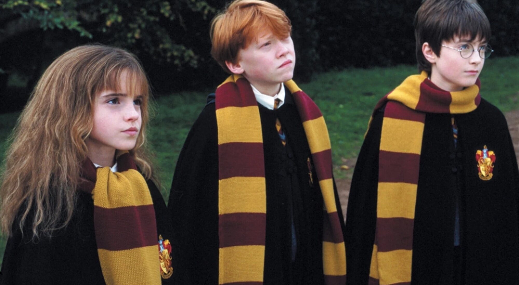 Emma Watson, Rupert Grint y Daniel Radcliffe como Hermione, Ron y Harry