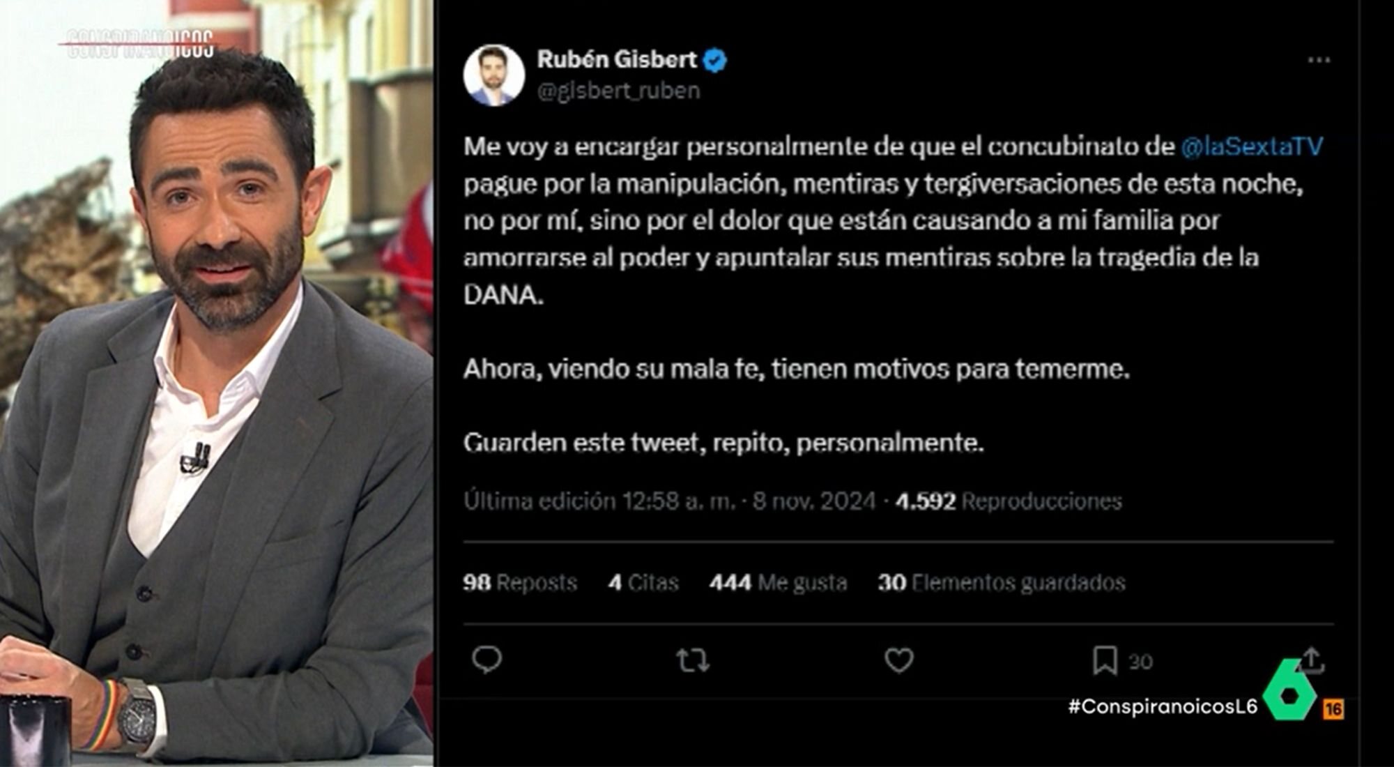 Jokin Castellón y un tweet de Rubén Gisbert en 'Conspiranoicos'