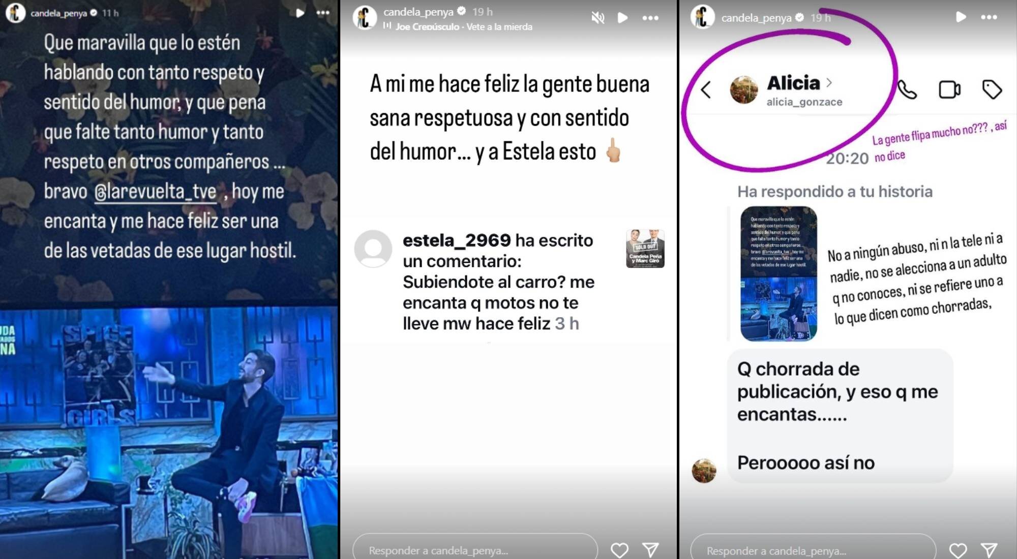 Los mensajes de Candela Peña sobre la denuncia de 'La revuelta' en sus stories de Instagram