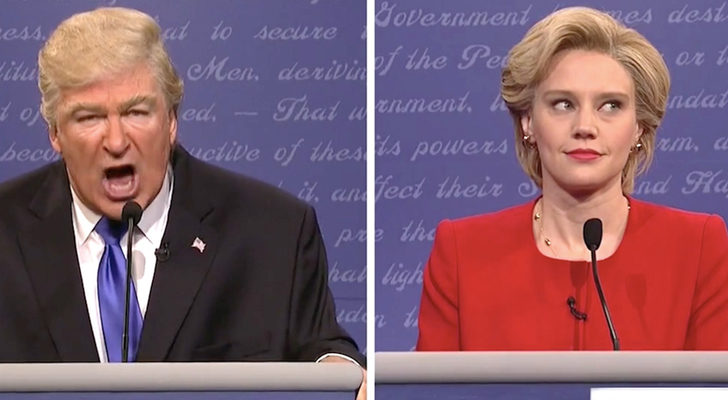 alec balwin como donald trump y kate mckinnon como hillary clinton