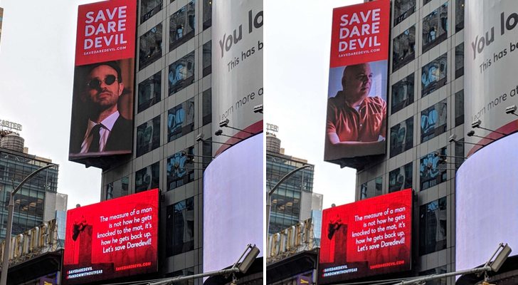 Anuncios de la campaña "Save Daredevil" en Times Square