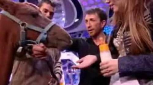 Hannah Montana le da el biberón a un poni en 'El hormiguero'